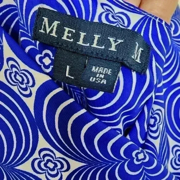 NWT Size Large Melly M Blue Floral 70s Psychedelic Slinky Maxi Dress Made in USA - Picture 3 of 6